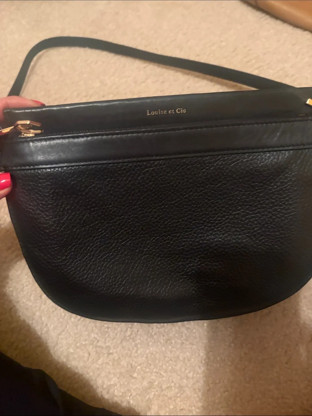 Louise et Cie Black Pebbled Leather Crossbody with Gold Accents